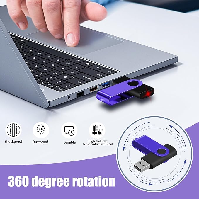 EASTBULL Flash Drive Bulk 8GB USB 20 Pack with Lanyards USB 2.0 Thumb Drive Bulk Memory Stick Swivel Pen Drive for Storage and Backup 8 GB 20 Pack, Purple