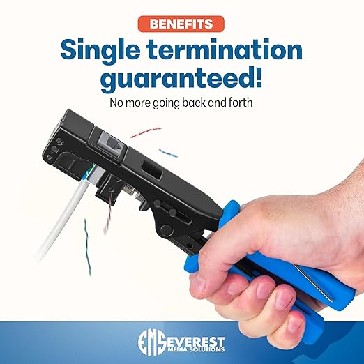 Everest easyJACK - 90° Angled Speed Termination Keystone Tool Set - with 20-Pack of RJ45 Cat6 Keystone Jacks in Gray (Slim Profile Design) - Time Saver Network Punch Down Tool Cat6