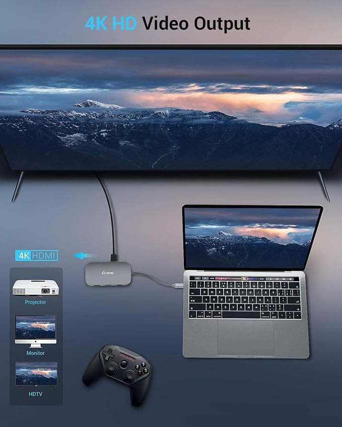 USB C Hub, 9-in-1 Type C Hub with Ethernet Port, 4K USB C to HDMI, 2 USB 3.0 Ports,1 USB 2.0 Port, USB-C Power Delivery, Portable for Mac Pro and Other Type C Laptops