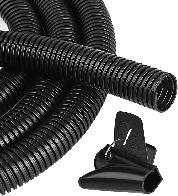 CrocSee 10ft - 1 inch Flame Retardant Split Wire Loom Tubing with Installation Tool - Flexible Wire Covers Cord Protectors - Black