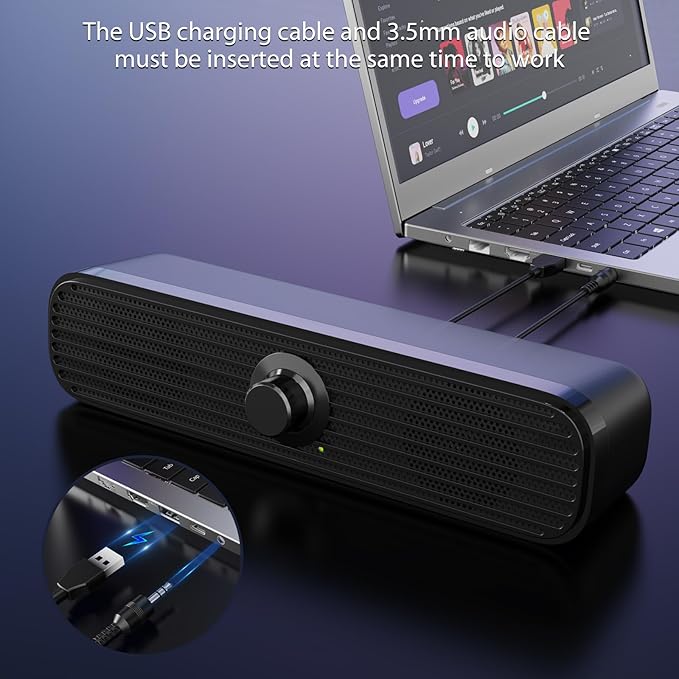 1Mii Computer Speakers for Desktop Laptop Tablet, USB Powered PC Speakers, Small Speakers Wired with Volume Control for Cellphone Pad MP3, Stereo Sound with 3.5mm Audio Plug for Windows Mac Linux PCs
