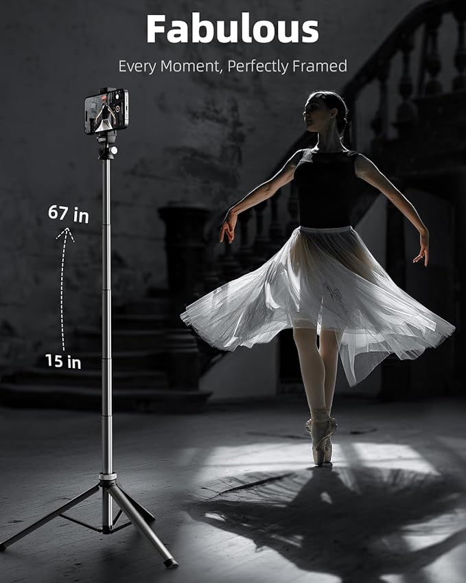 EUCOS Metal 67" iPhone Tripod Stand with Remote & Lightweight Camera Stand, Sturdy Extendable Cell Phone Tripod for iPhone 15 Pro Max 14 13 12/Android