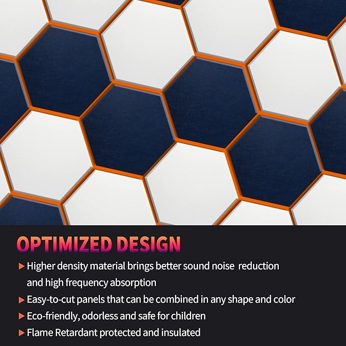 Mollywell Hexagon Acoustic Panels, High Density, Soundproofing, Decorative Noise Reduction Felt Wall Tiles for Ceilings, Home Office & Gaming Room (Deep Blue), 14x12x0.4 Inch