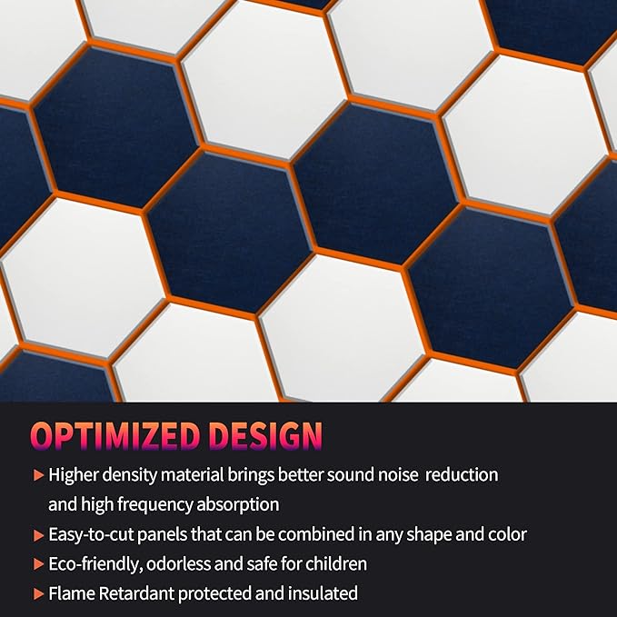 Mollywell Hexagon Acoustic Panels, High Density, Soundproofing, Decorative Noise Reduction Felt Wall Tiles for Ceilings, Home Office & Gaming Room (Moon and Silver Gray), 14x12x0.4 Inch