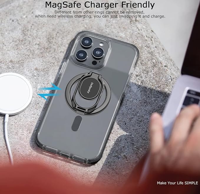 Magnetic Phone Ring Holder, Double Adjustable Phone Grip and Stand Compatible with MagSafe Ring Holder, Compatible with PopSockets MagSafe Ring Removable for iPhone & Android Phone, Purple