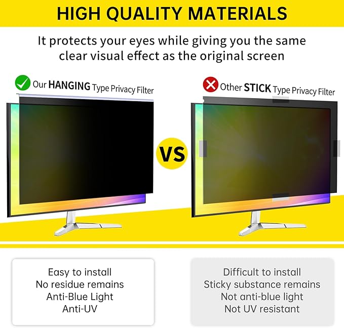 19.5 Inch Computer Privacy Screen for 16:9 Computer Monitor, Anti-Blue Light Monitor Privacy Screen Filter, Anti-UV Computer Screen Privacy Shield