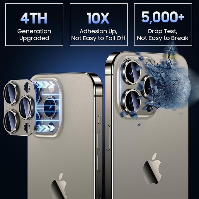 Uyiton Compatible with iPhone 15 Pro/iPhone 15 Pro Max Camera Lens Protector, [Not Easy to Break][Strong Adsorption][Case-Friendly] Metal Tempered Glass Rear Camera Screen Cover - Natural Titanium