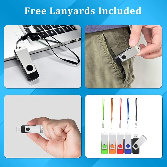 4GB USB Flash Drive 10 Pack, Wooolken USB 2.0 Thumb Drives with Lanyards Swivel Memory Stick for Data Storage and Backup (Mixed Colors)
