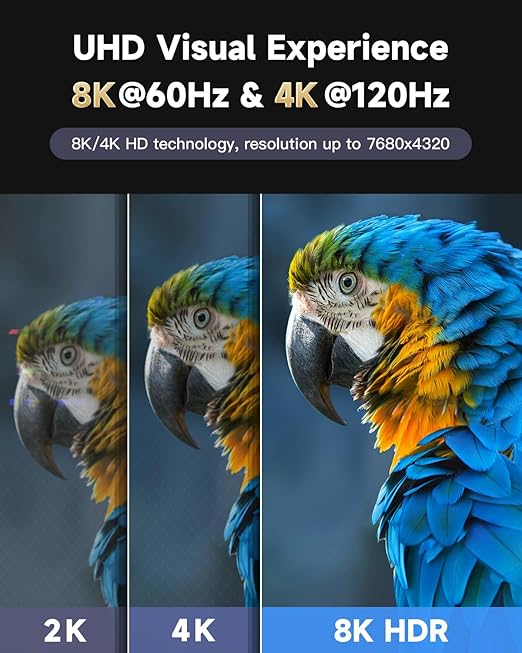 ARISKEEN 8K HDMI Cable 17 FT, 48Gbps High Speed HDMI 2.1 Cable, 8K 60Hz, 4K 120Hz 144Hz Braided HDMI Cord - 17 Feet