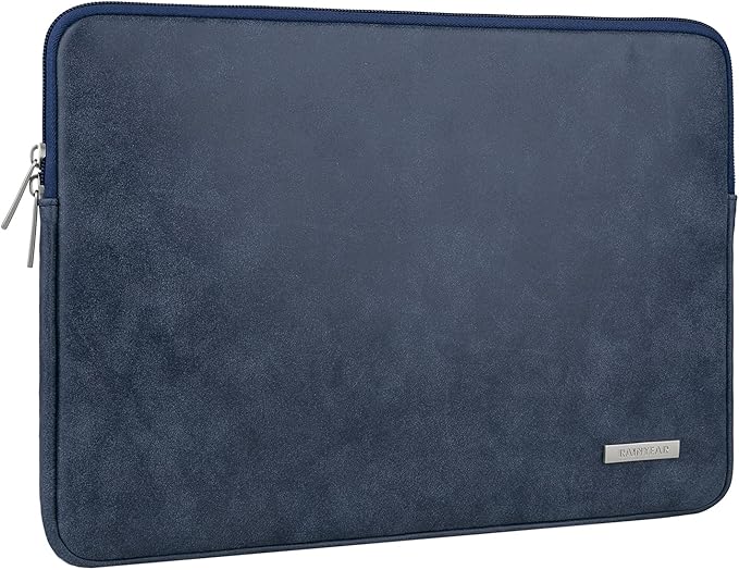 RAINYEAR 15.6 Inch Laptop Sleeve Protective Case PU Suede Leather Zipper Padded Cover Water Resistant Carrying Bag Compatible with 15.6" Notebook Computer Chromebook(Deep Blue)