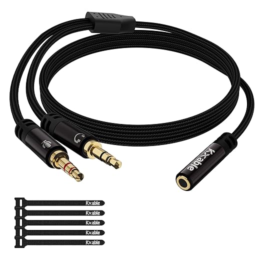 Headphone Splitter for Computer, 3.5mm Female to Dual 3.5mm Male Audio Splitter Cable, Stereo Jack Earphones Headset to PC Laptop Adapter, 1/8inch 2-in-1 Y Separator Aux Dongle Converters, 3FT