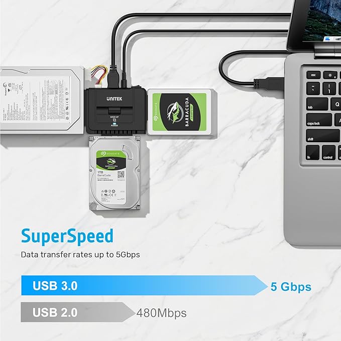 Unitek USB 3.0 to IDE and SATA Converter External Hard Drive Adapter Kit for Universal 2.5/3.5 HDD/SSD Hard Drive Disk, One Touch Backup Function, Included 12V/2A Power Adapter