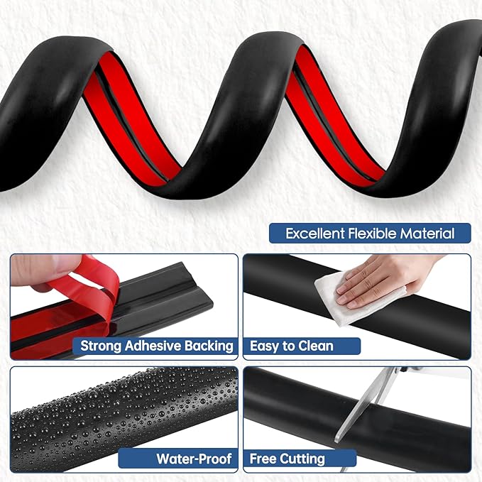Floor Cord Cover for Wires on Floor Self Adhesive Cord Hider Floor Cable Management Wire Covers for Cords Protector Prevent Cable Trips Cord Cavity W 0.59" x H 0.31", Black, 20Ft