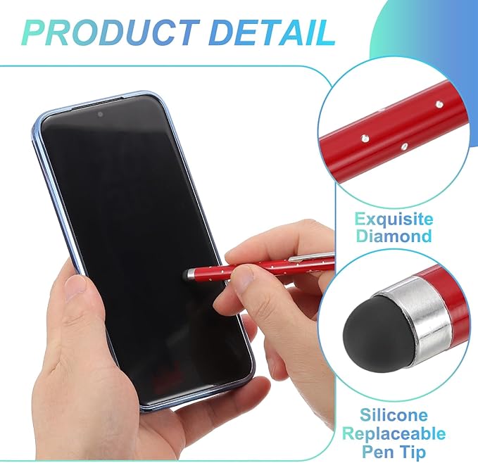 PATIKIL Stylus Pens for Touch Screens, 6 Pcs High Precision Universal Bling Stylus Crystal Metal Capacitive Pen for Touch Screen Devices Phone Tablets Laptop, Red