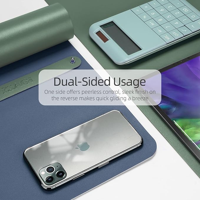 YSAGi Desk Pad, Desk Mat, Dual-Sided Desk Pad, 31.5" x 15.7" Laptop Leather Desk Pad Protector, Desk Blotter for Keyboard and Mouse, Waterproof Desk Writing Pad for Office(Dark Green+Dark Blue)