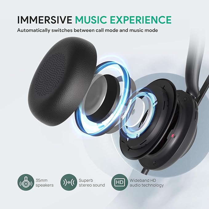 Yealink UH35 Wired Headset, USB Headset with Noise Cancelling Mic, Optimized for Skype and Zoom and Other Leading Conferencing Platforms, All-Day Comfort Design, Mute Button, Busylight