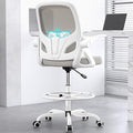 Tall Drafting Chair with Footrest Ring for Home and Work, Ergonomic Home Desk Office Chair with Flip up Arms and Lumbar Support, Extended Height Executive Desk Office Chair(Gray)