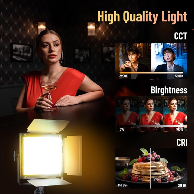 Mettlelite 2 Pack SPL210B Bi Color LED Video Light Kit with APP Control, 3200K-5600K, CRI TLCI 96+, Dimmable Photography Studio lighting with Barndoor,Diffuser, Light Stand and Carrying Case for Video