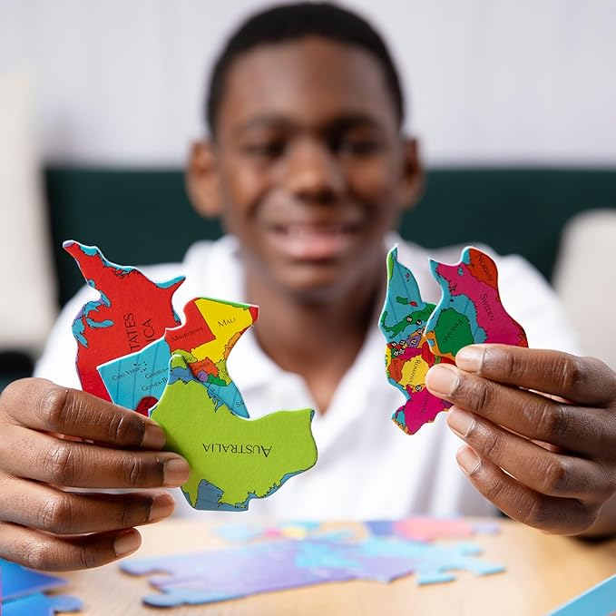 GeoToys GeoPuzzle, World Shaped Jigsaw Puzzles, 68 Pc Geography Puzzle, Geography Game & Map Puzzle, Jigsaw Puzzles for Kids Ages 6-9 Years Old