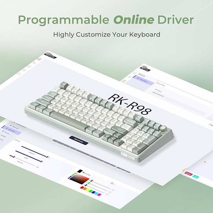 RK ROYAL KLUDGE R98 Pro Creamy Mechanical Keyboard, 96% Wired Gaming Keyboard RGB Backlit with Number Pad and Volume Knob, Gasket Mount, MDA Profile PBT Keycaps, Hot Swappable Pre-lubed Tactile Switch