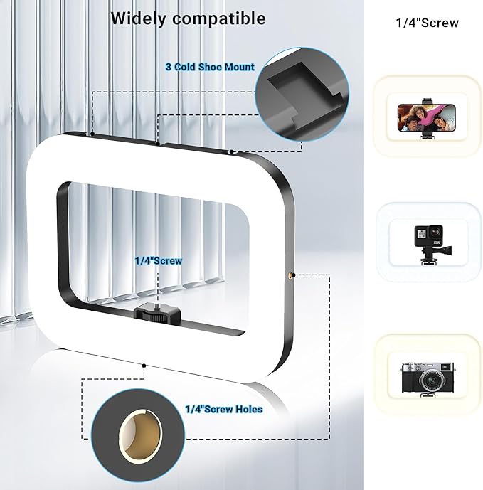Rechargeable Ring Light Without Stand, Cordless Square Ring Light for 360 Photo Booth Accessories, Phone Video Stabilizer for iPhone with 4000mAh Built-in Battery for Video Recording Streaming
