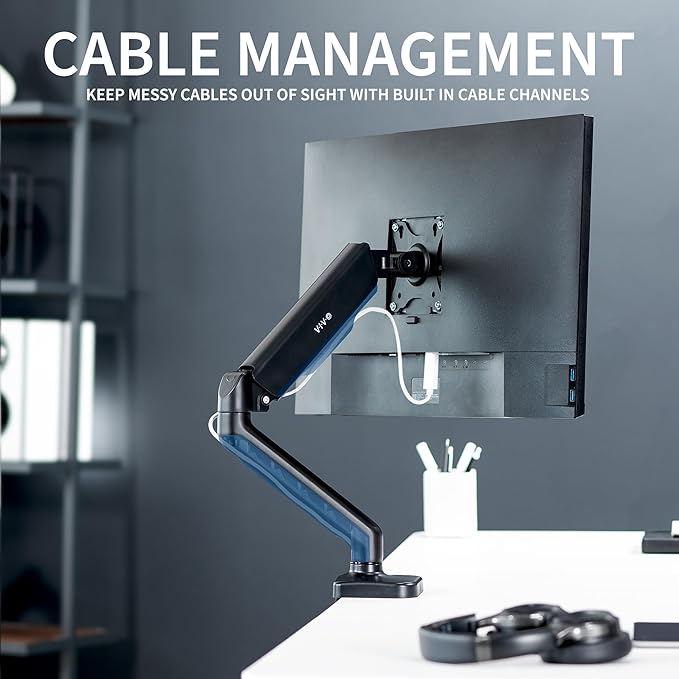 VIVO Single 17 to 32 inch Monitor Height Adjustable Counterbalance Mechanical Arm Desk Stand, Classic, Universal VESA Mount, STAND-V001O