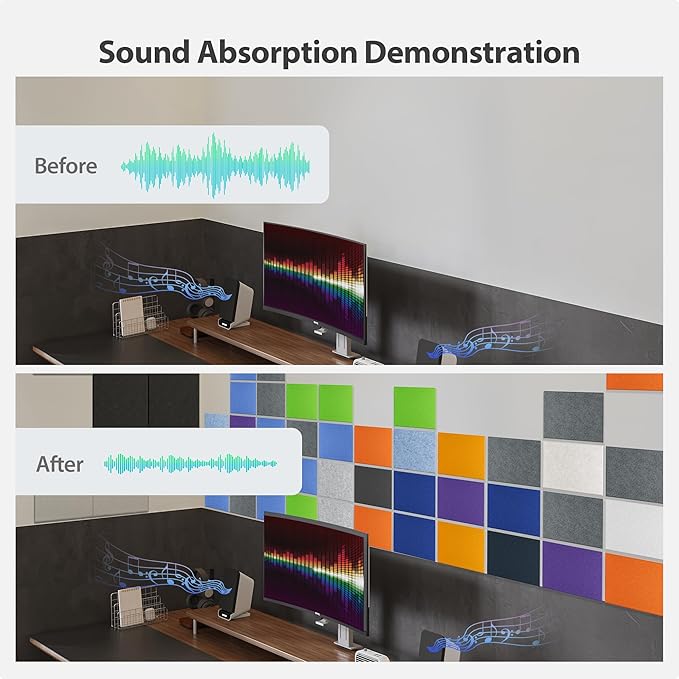 12 Pack Acoustic Panels Self Adhesive Sound Proof Foam, High Density Sound Acoustic Panel, 16X12X0.4 Inch 4:3 Rectangle Panels in Home, Office, Reccording Room, Studio,and more(Beige)