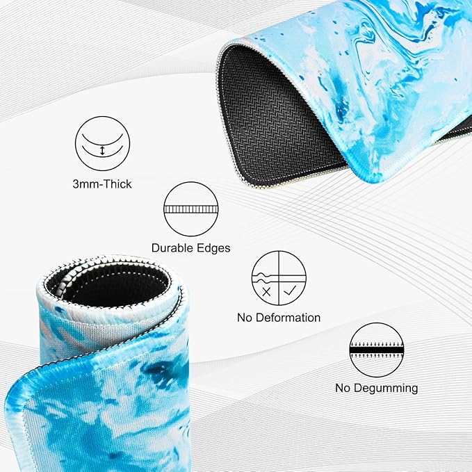 JIKIOU 3 Pack Mouse Pad with Stitched Edge, Comfortable Mouse Pads with Non-Slip Rubber Base, Washable Mousepads Bulk with Lycra Cloth, Mouse Pads for Computers Laptop Mouse 10.2x8.3x0.12in Blue Wave