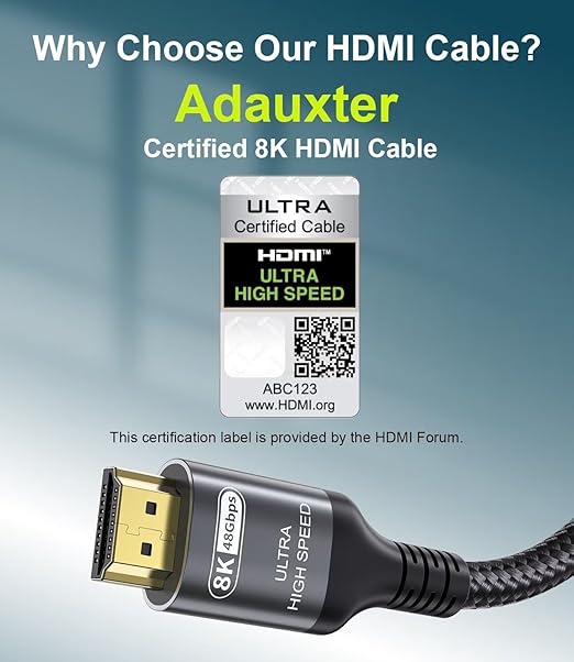 Certified 10K 8K HDMI 2.1 Cable 5 FT, 48Gbps Ultra High Speed HDMI Cable with Ethernet 4K 240Hz 165Hz 144Hz 120Hz 8K60Hz eARC HDCP2.3 HDR10+ PC Laptop TV Monitor Projector