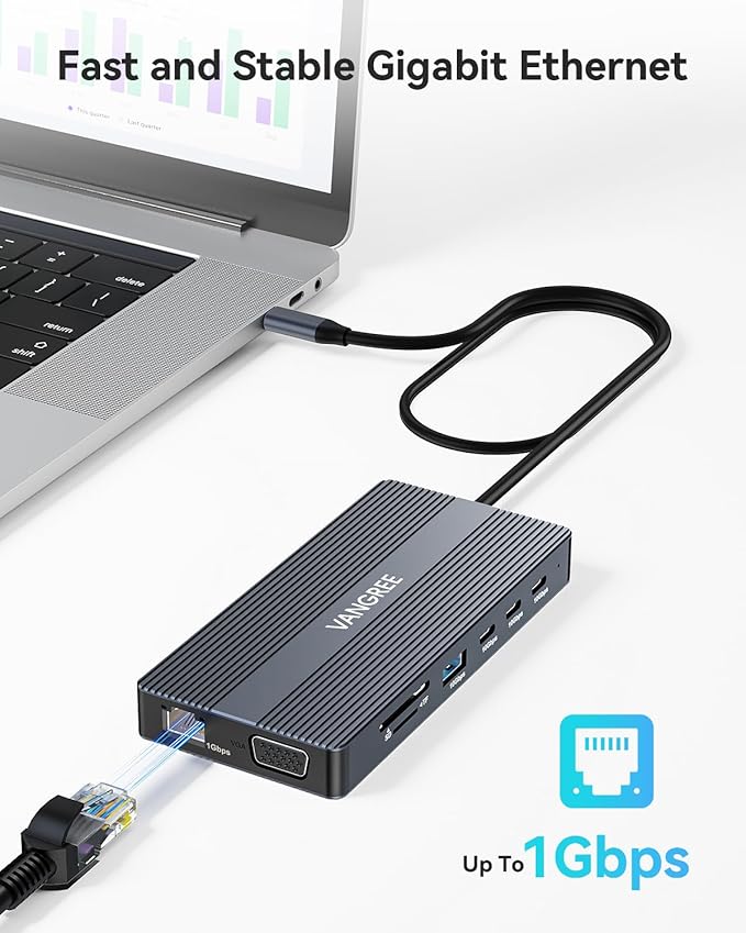 USB C Docking Station, 14 in 1 USB C Hub Multiport Adapter, Triple Display 3 Monitors with Dual 4K HDMI+VGA, 100W PD, 5xUSB A/C 10Gbps, Ethernet, SD/TF, Audio Ports for Laptop/Lenovo/Dell/HP/Surface