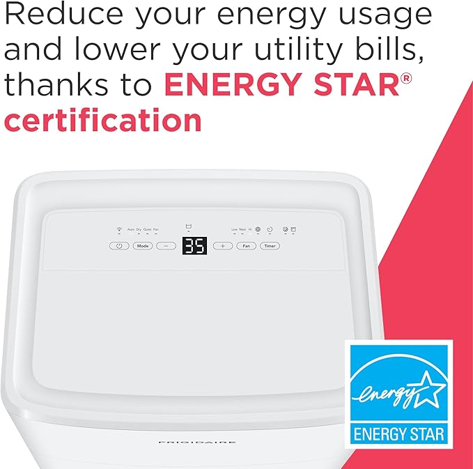 Frigidaire 22-Pint Portable Dehumidifier with Wi-Fi and Energy Star Certification for Small/Medium Rooms, Bedrooms & Bathrooms, Custom Humidity Control, Auto Shut Off, White