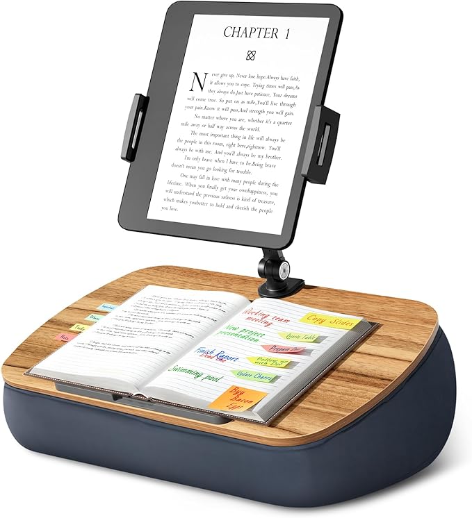 Lap Beanbag Cozy Kindle Pillow Stand for Bed with Adjustable Arm, 360° Tablet Holder, Fits 4.7"-13" Kindle, iPad, Phone, Lap Desk for Hands Free Reading in Bed, Couch, Sofa,Gray