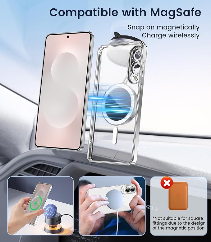 Slim Thin for Samsung Galaxy S25 Edge Case, Compatible with MagSafe, Built-in Camera Lens Protector, Shockproof Protective Phone Case, Soft Electroplated Clear Cover, Silver