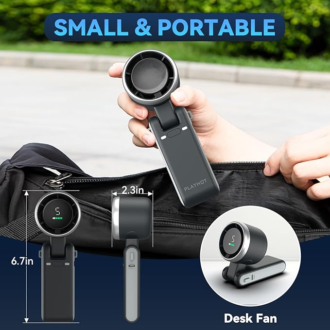 Portable Handheld Turbo Fan, 5 Gear Wind, Battery Operated, Up to 12 Working Hours, 3 IN 1 Hand Fans with Air Turbo Tech Cooling Fan for Outdoor Activities, Travel, Beach (Black)