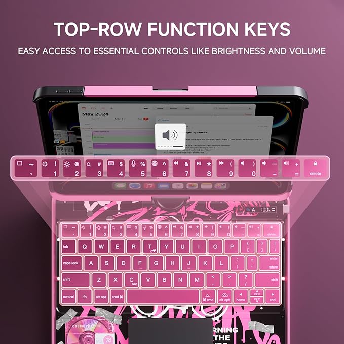 Transparent Case with Keyboard for 2024 iPad Pro 11-inch(M4),with 7-Color Backlit Wireless Keyboard, 360°Rotatable Protective Case Multi-Touch Trackpad,with Pencil Holder,with Shortcuts,Pink