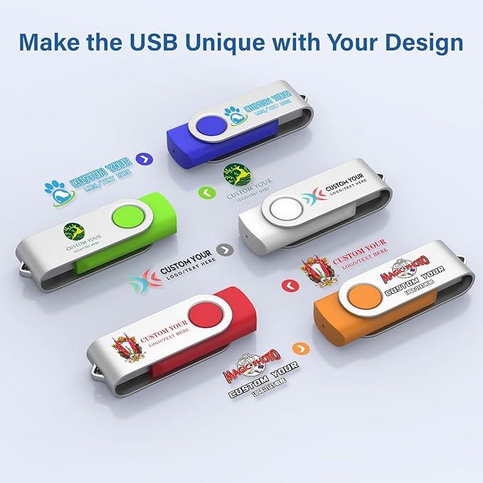 Personalized Flash Drives 1GB, Wooolken Customizable USB 2.0 Thumb Drives 10/20/50/100 Pack, Logo Memory Stick Custom Flash Drive Engraved Logo (Mixcolors)