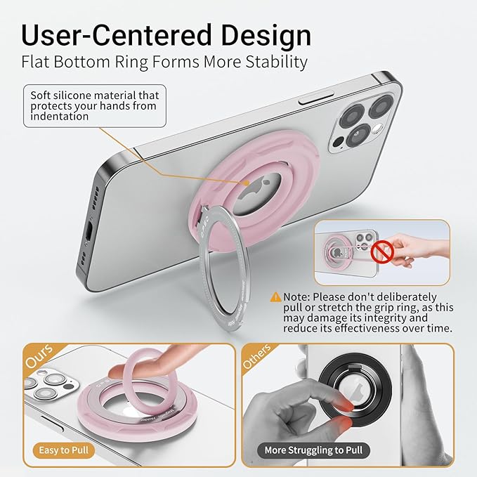 OPSO Magnetic Phone Ring Holder for MagSafe, 360 Degree Rotation Silicone Finger Ring Grip Stand Holder, Adjustable Kickstand, Compatible with iPhone 16 15 14 13 12/Pro/Max, Samsung and All Smartphone