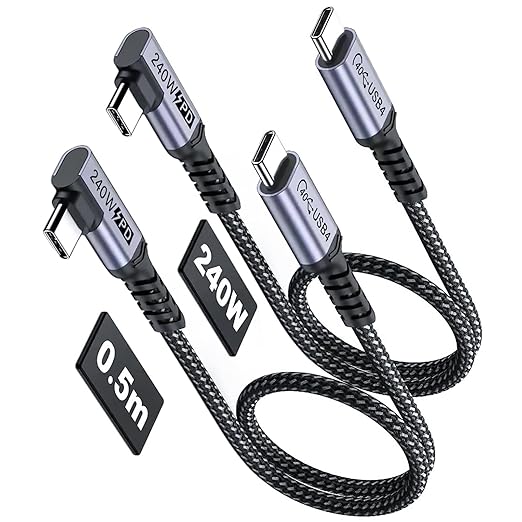 Short USB 4 Cable Right Angle [1.5FT 2 Packs], 240W Fast Charging with High Speed 40Gbps Data Transfer and 8K Video Display Compatible with iPhone 16/16 Plus/16 Pro Max, MacBook, Galaxy S23