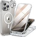 Miracase Magnetic for iPhone 15 Pro Case Full-Body Bumper Phone case with Built-in Glass Screen Protector& Camera Protector, [Compatible with MagSafe] Military Drop Proof 15 Pro Cover 6.1 inch,Clear