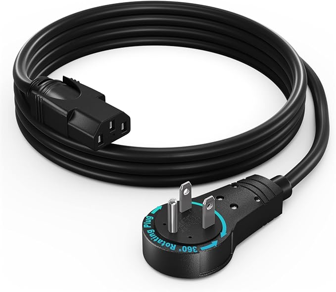 Maximm Monitor Computer Power Cord 3 Ft Flat Plug 360° Rotating PC Cable 3 Prong for, Desktop, Printer, Scanner, 16 AWG NEMA 5-15P to IEC13 - UL Certified