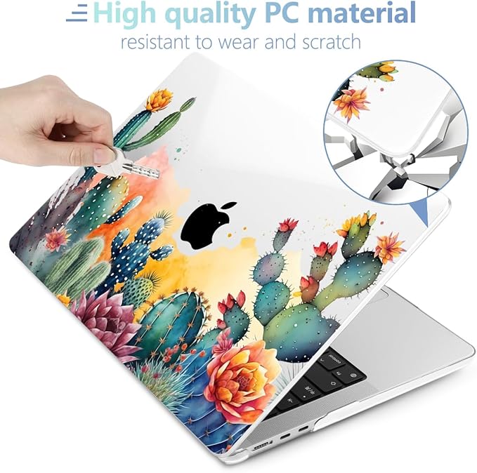 MEEgoodo Case for MacBook Air M4/M3/M2 13.6 inch 2025 2024 2022, Fit Model A3240 A3113 A2681, Compatible with MacBook Air 13 inch, Laptop Hard Shell Case with Keyboard Cover, Tropical Cactus
