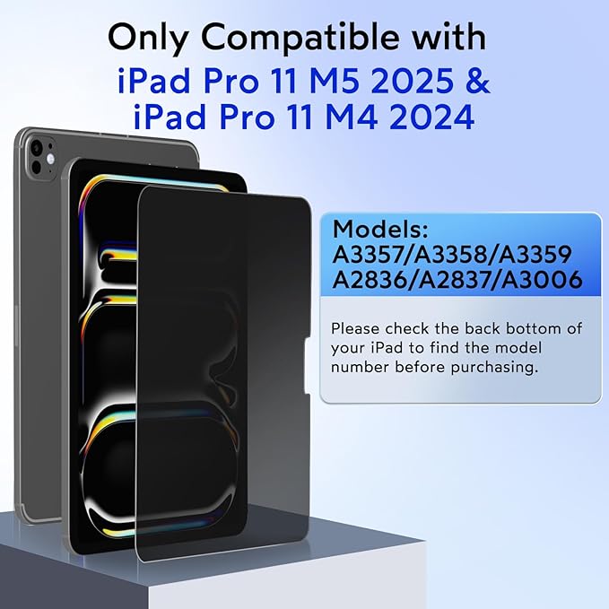 MOBDIK Privacy Screen Protector Compatible with iPad Pro 11 Inch M5 2025 / M4 2024, Anti Spy, 9H Tempered Glass, EZ Kit 1 Pack