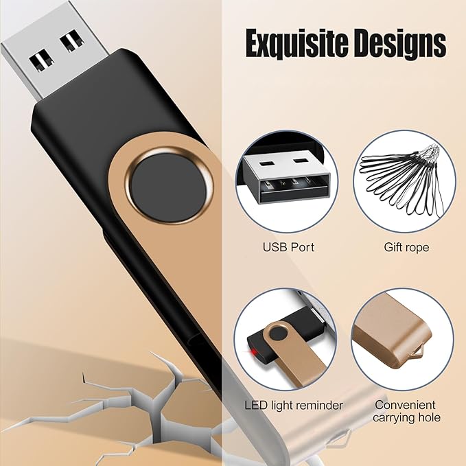 EASTBULL 4GB USB Flash Drive Bulk Thumb Drives 10 Pack with Lanyards USB 2.0 Memory Sticks Zip Drive Pen Drive for Storage and Backup Gold 10PCS 4GB