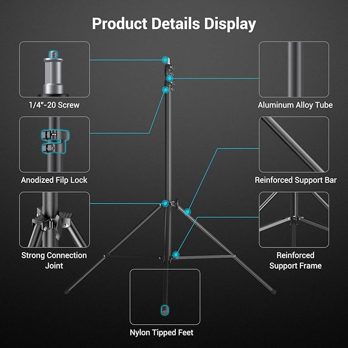 SmallRig Aluminum Light Stand 110"/9.2ft/280cm, Adjustable Photography Air-Cushioned Tripod Stand with 1/4" Screw for Softbox, Studio Light, Flash, Umbrella, Ring Light, Max Load 5kg, RA-S280A