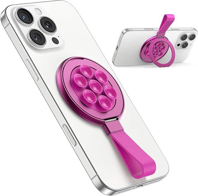 TAURI for Magsafe Suction Phone Grip,Universal Magnetic Suction Grip, 360 Rotating Hands-Free Holder, Silicone Suction Phone Grip Compatible with iPhone 16 Pro Max/15/Android/S25, Hot Pink