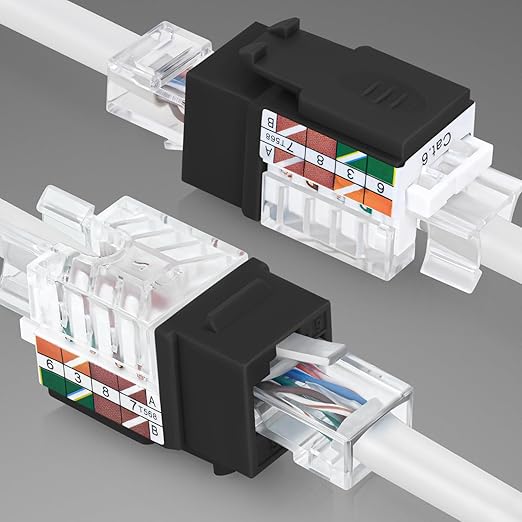 Everest 45° Angled RJ45 Cat6A Keystone Jacks 10-Pack in Black - Slim Profile Female RJ45 Connectors - Cat 6A Keystone Jack - Compatible with 45° Angled Speed Termination Tool - 45Term (B0BL3GS7ZY)