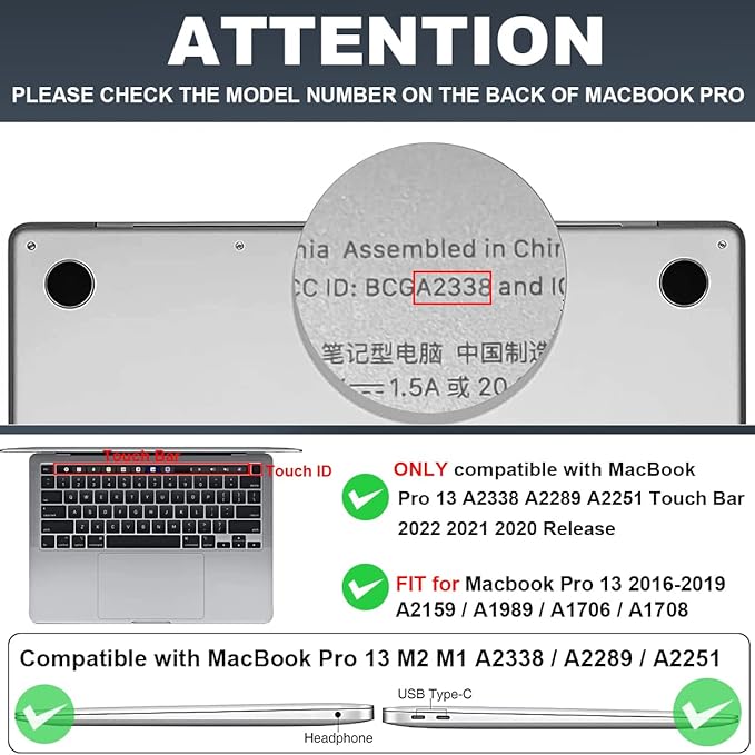 for MacBook Pro Case 13 inch 2022 2021 2020-2016 A2338 M2/M1 A2251 A2289 A2159 A1989 A1706 with Touch ID, Plastic Hard Shell Keyboard Cover Screen Film Webcam Cover, Tin Foil Butterfly