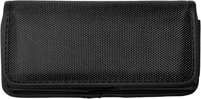 Nylon Cellphone Holster for iPhone 12/13/14/15 Pro, Cricket Debut, Calypso 1/2, Nokia C100, Samsung S22 5G S10, Horizontal Case Canvas Waist Carrying Pouch with Belt Clip/Loops, Black