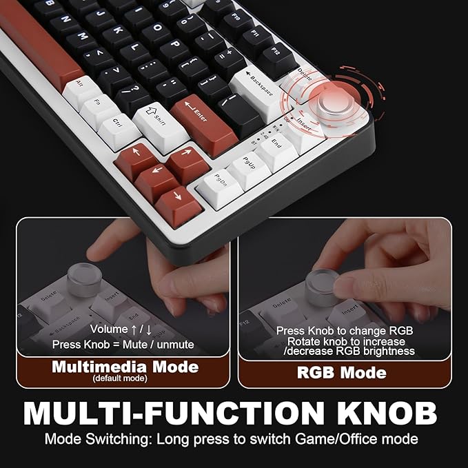 YUNZII B75 PRO Wireless Mechanical Keyboard,75% Layout with Knob,Hot Swap Gasket Custom Structure,Creamy Pre-lubed Switches,RGB Backlit,Bluetooth/Type-C/2.4G for Win/Mac(Blue Grey Switch,Black)
