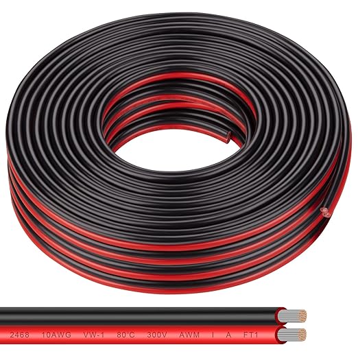 10 Gauge Wire 50FT Tinned Copper Wire - 2 Conductor Parallel Wire Insulated Stranded Wire for Solar Panel Car Audio Auto, Low Voltage Electrical Wire for LED Lighting (10AWG 50FT)